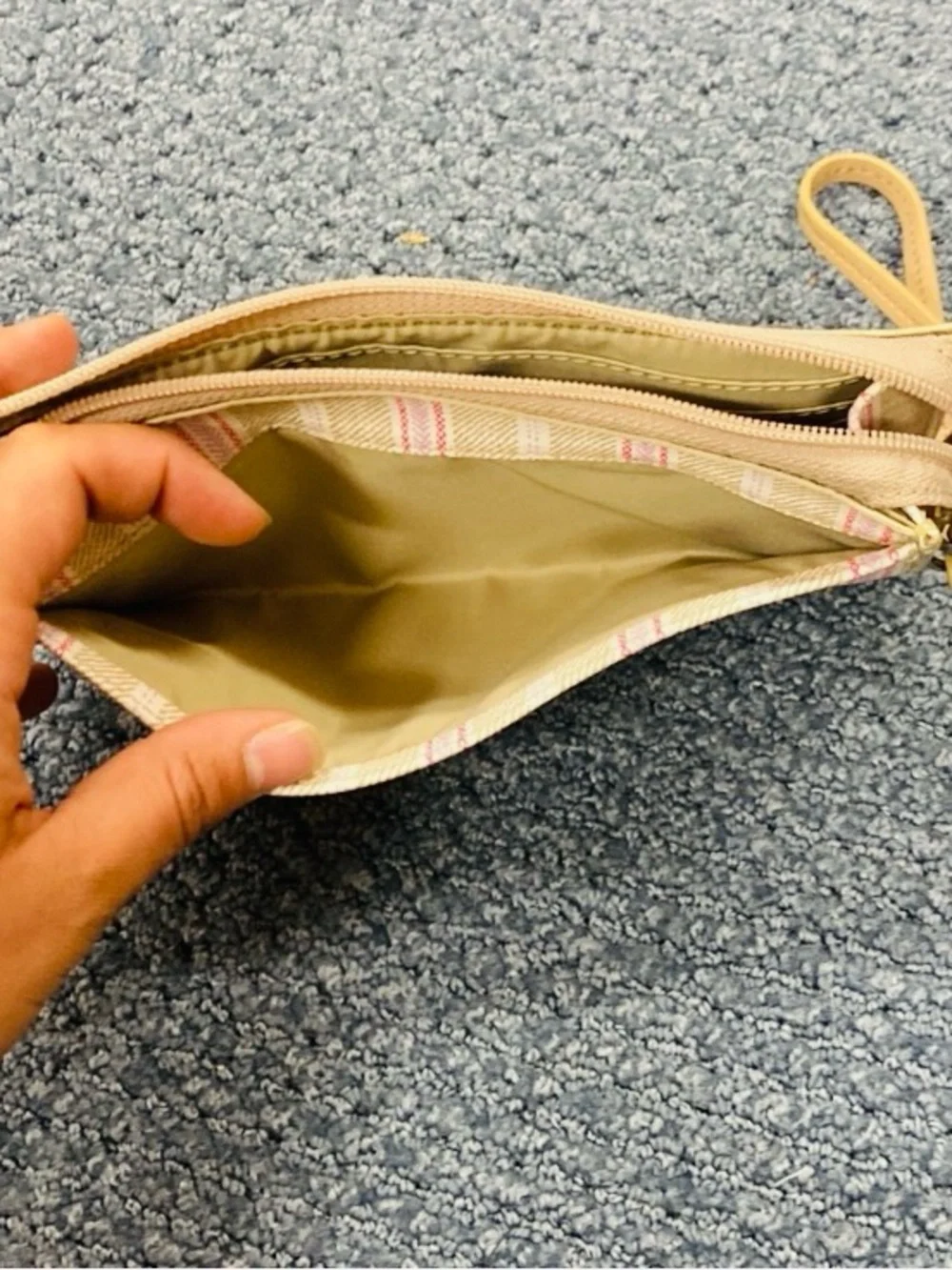 COACH Striped Beige and Pink Wristlet